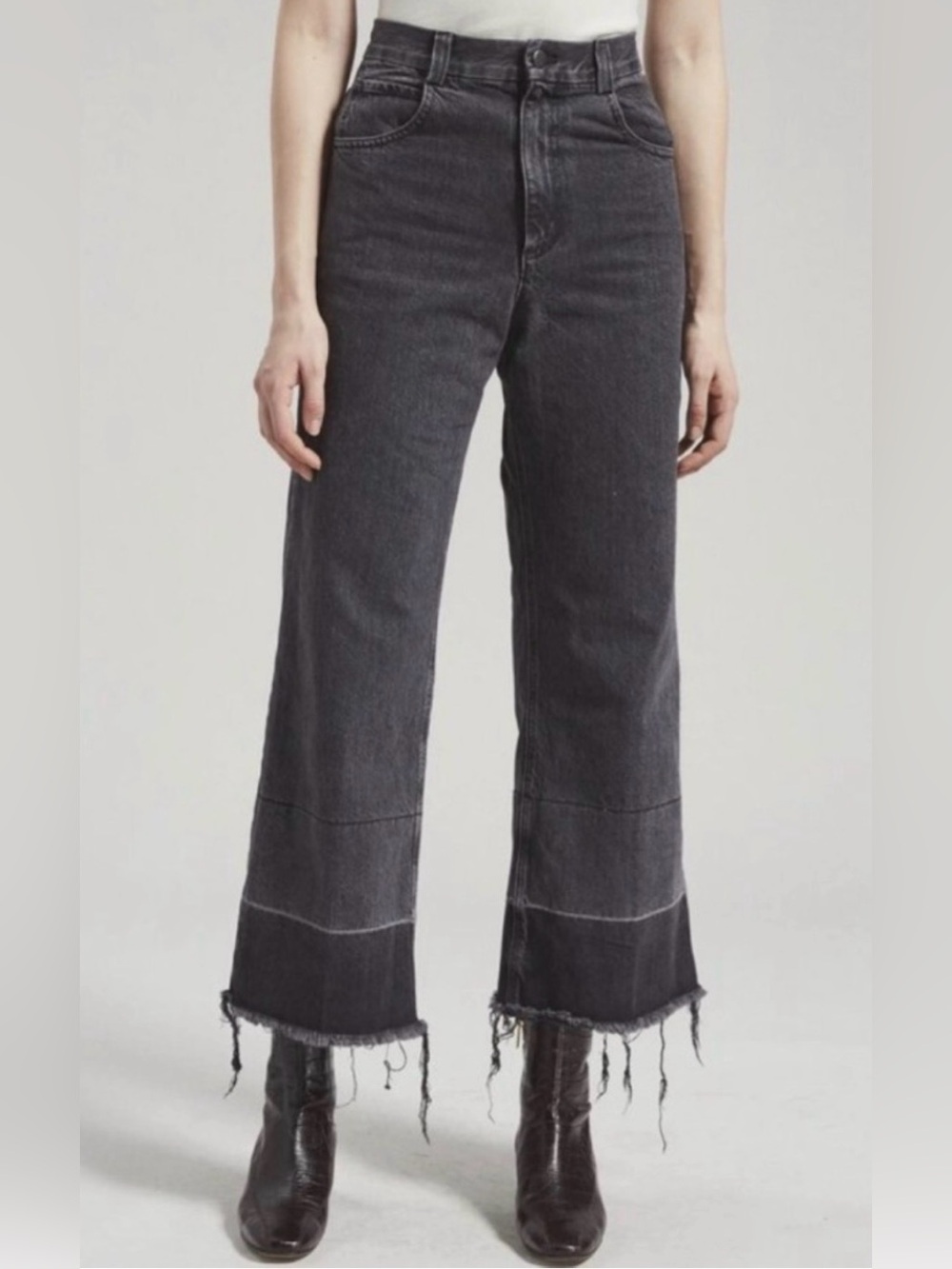 Rachel Comey Slim Region Pants Washed Black Wide-Leg Jeans with Frayed Hem